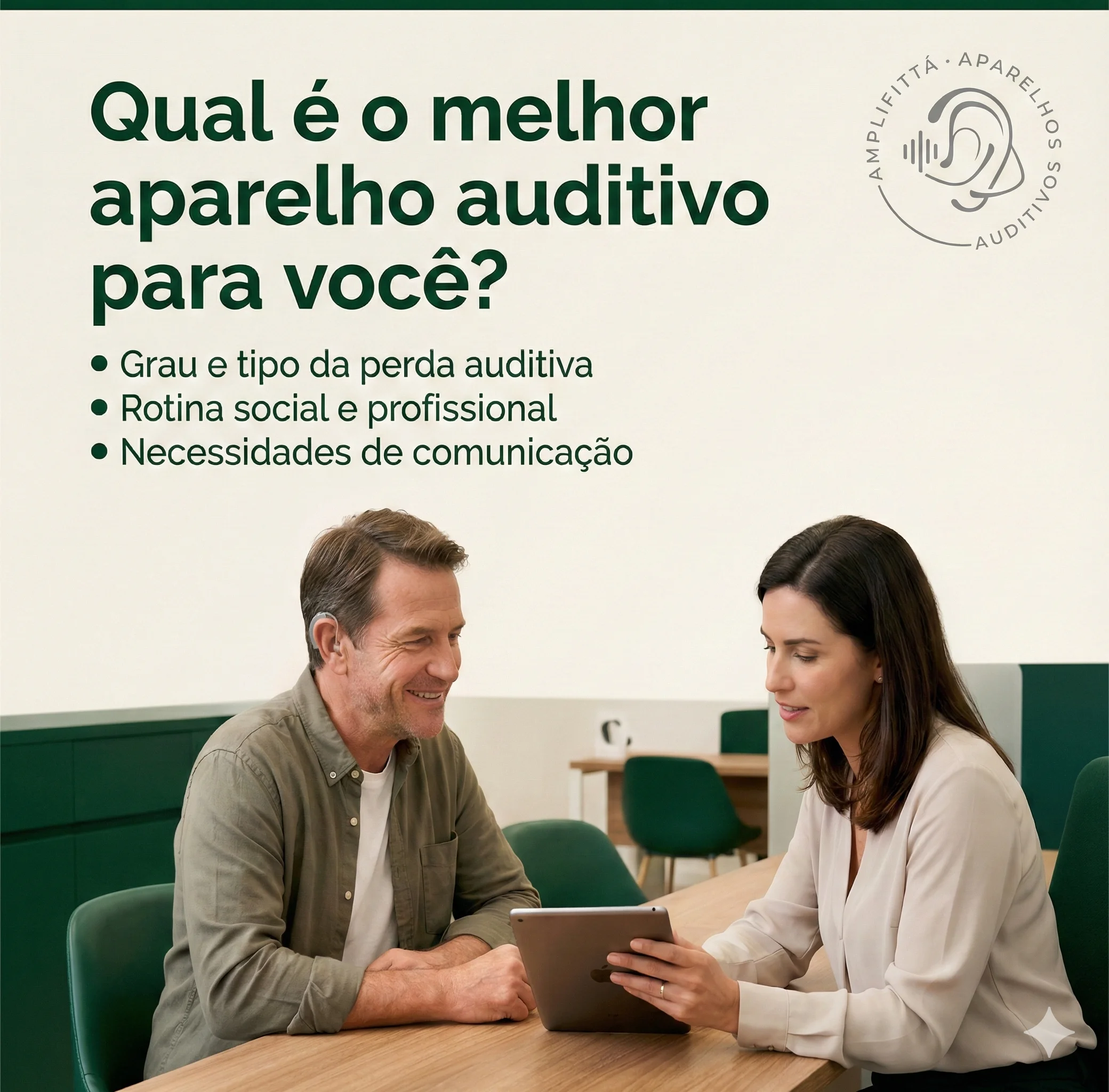 Idosa usando aparelho auditivo moderno