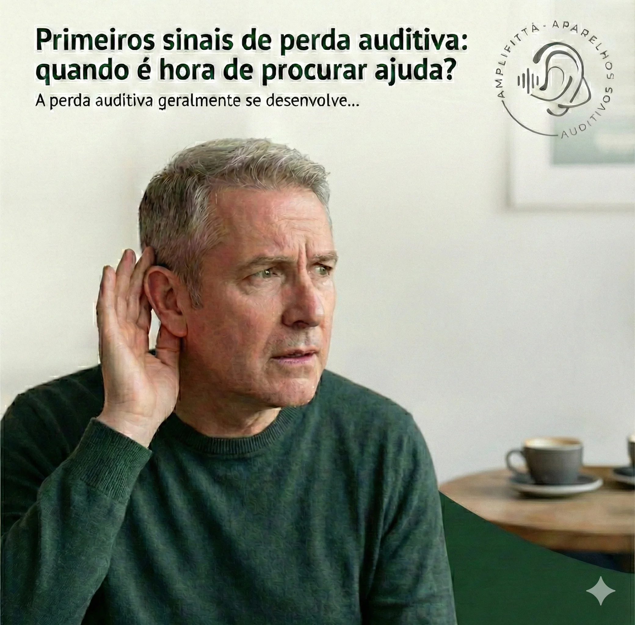 Pessoa sorrindo usando aparelho auditivo